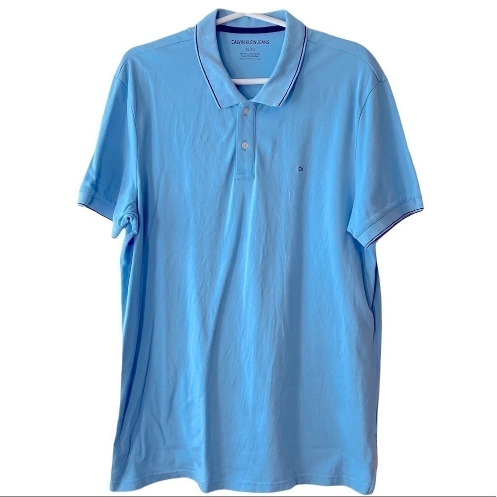 Calvin Klein Jeans Blue Polo Men's Short Sleeve Cotton‎ Shirt XL